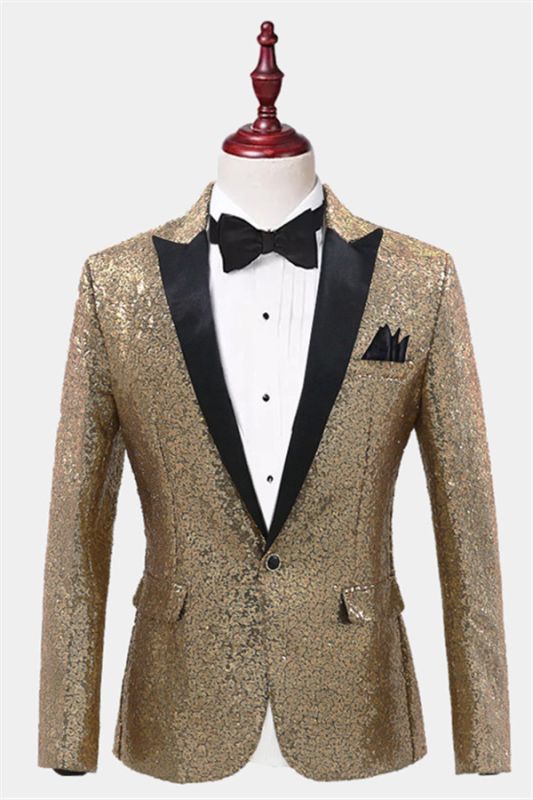 Sparkly Gold Sequin Tuxedo Blazer | Men Suits for Prom