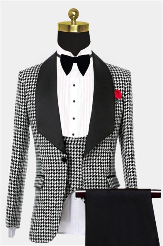 Black and White Houndstooth Tuxedo | Business Three Pieces Men Suits