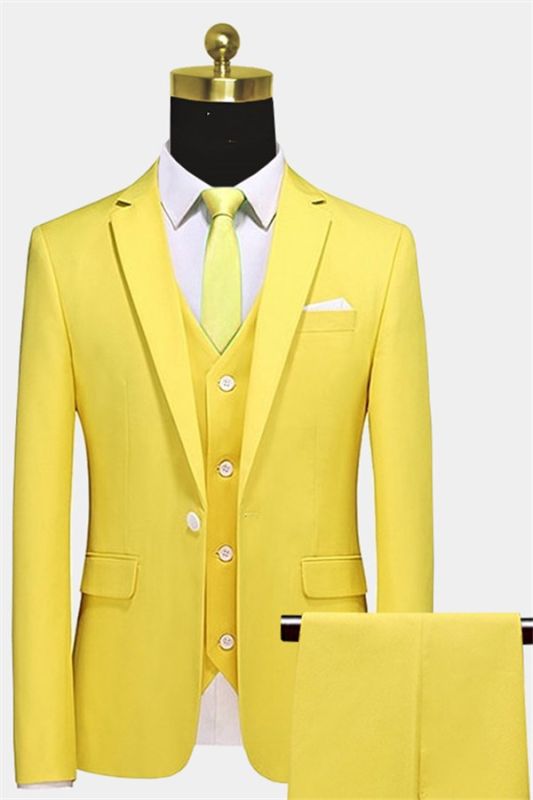Men's 3pc Suit with Flat Front Pants | ZARGALA-Yellow - Franky Fashion