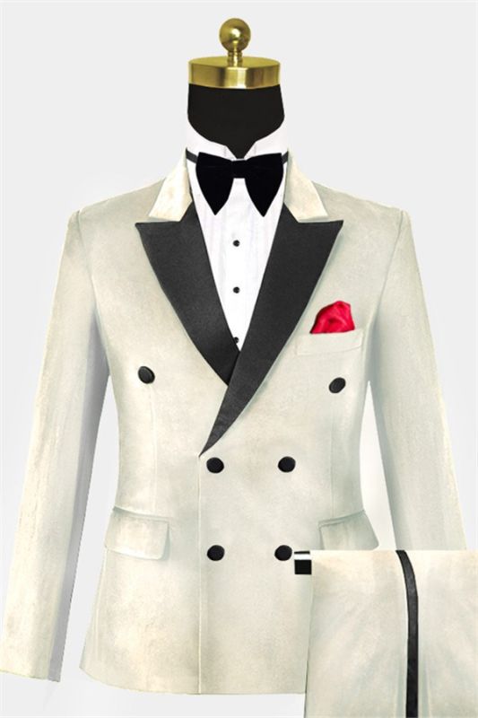 Ivory Two Pieces Velvet Men Suits Online | Four Buttons Formal Menswear with Pants