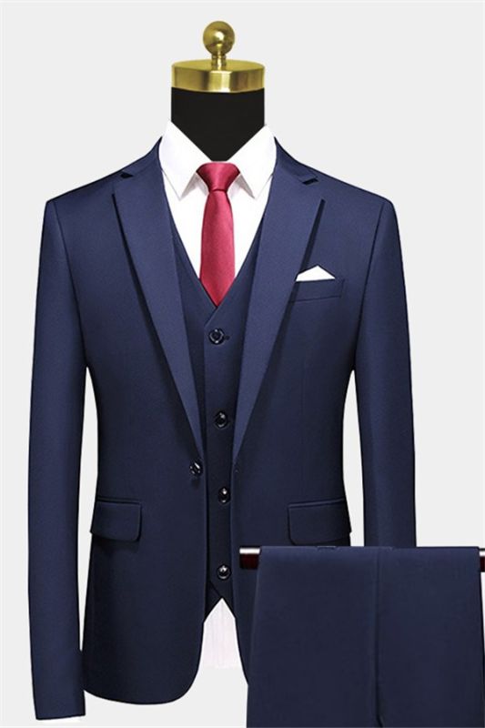 Navy Blue Formal Business Tuxedo | Shiny Notched Lapel Prom Suits for men