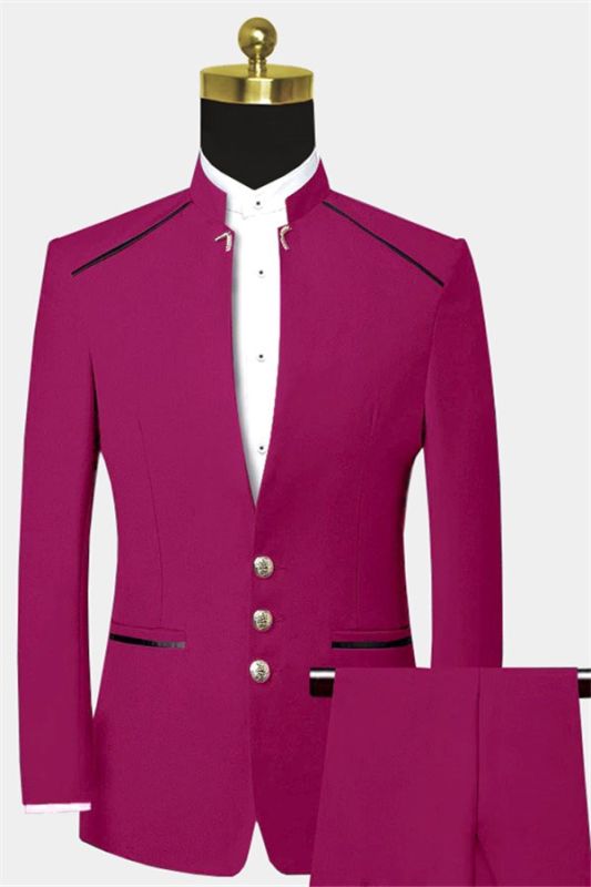 Pink Mandarin Collar Men Suits | Ezra Two Pieces Three Buttons Prom Suits