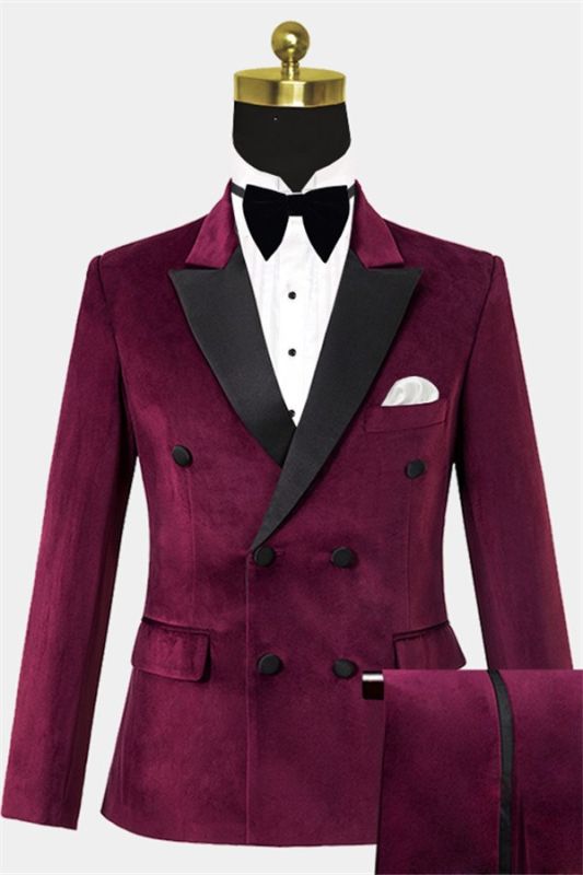 Burgundy Velvet Prom Suits for Men | Custom Notched Lapel Men Suits ...