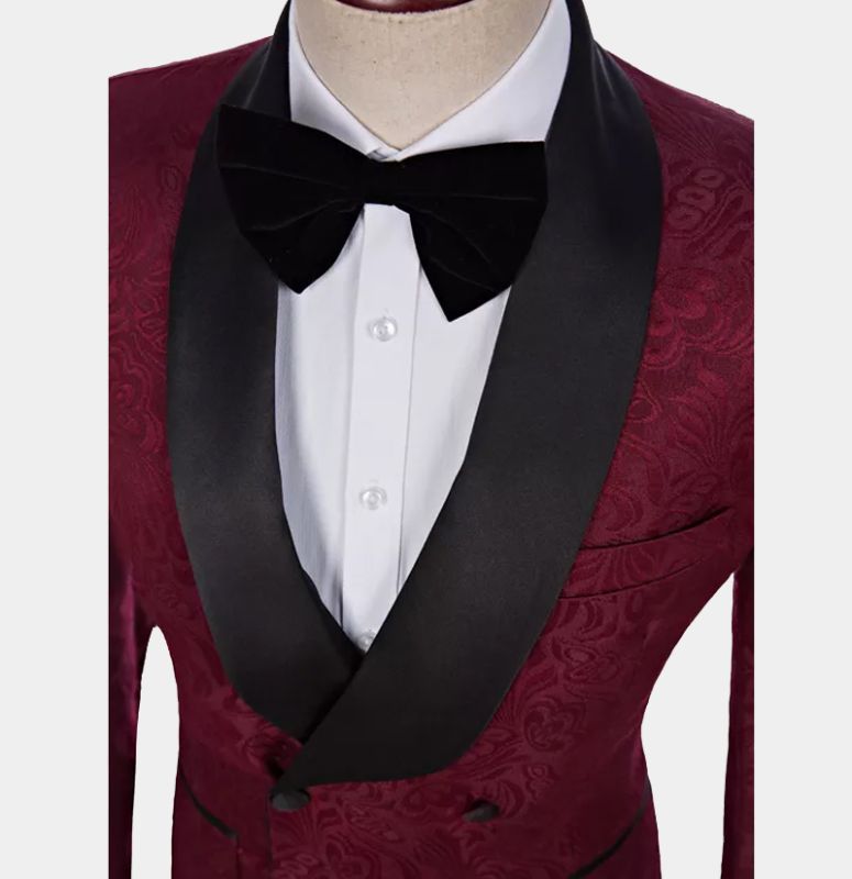 Men's Burgundy and Burgundy Shawl Lapel Tuxedo Suit | Classic Formal Wedding Prom Dinner Jacket Set