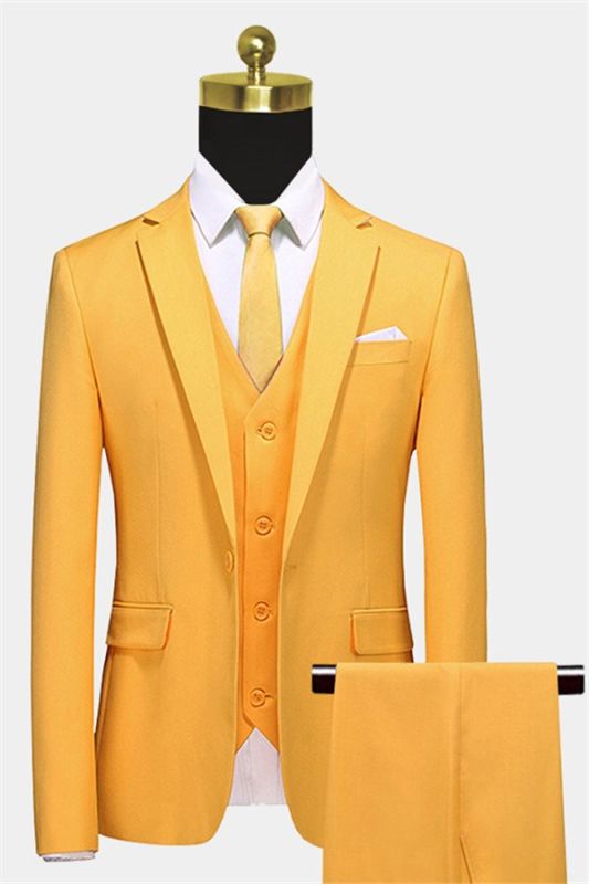 Gold Three Pieces Notched Lapel Men Suits | Corey Formal Tuxedo