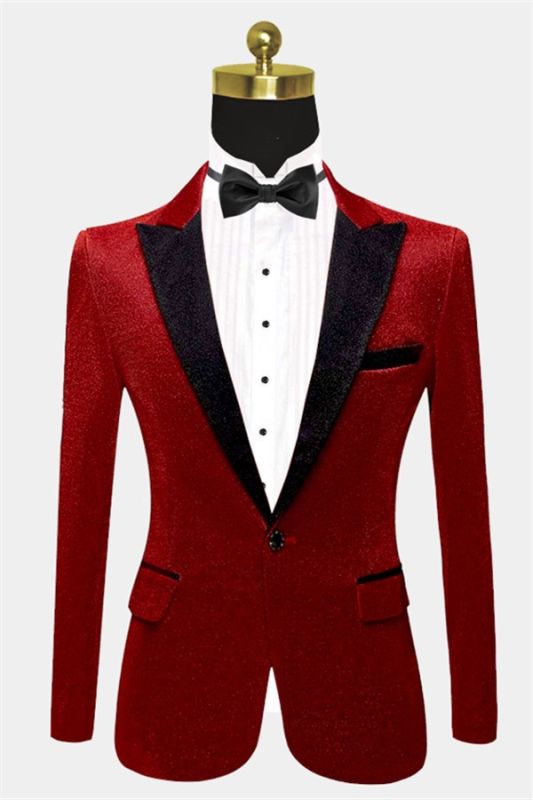 Red Glitter Peak Lapel Blazer | Gael One Buttton Men Suit