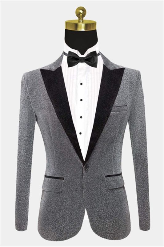 Silver Sequin One Piece Blazer | Glitter Peak Lapel Tuxedo Jacket ...