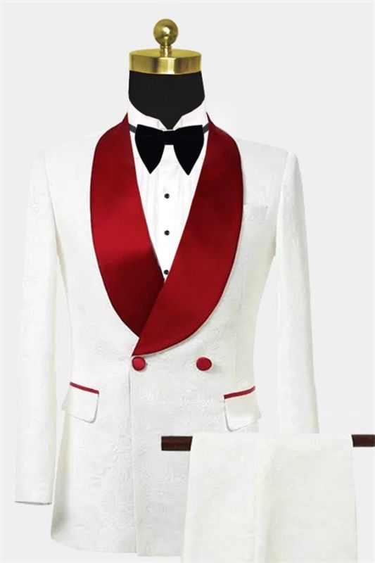 Double Breasted Floral White Men Suits | Unique Two Pieces Slim Fit Tuxedo