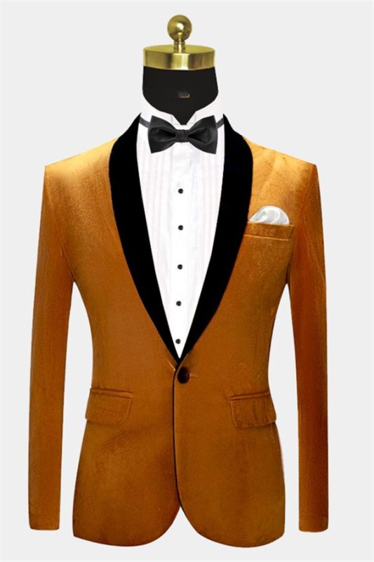 Gold Velvet Tuxedo Jacket with One Button | Classic Suit Sizes for Men