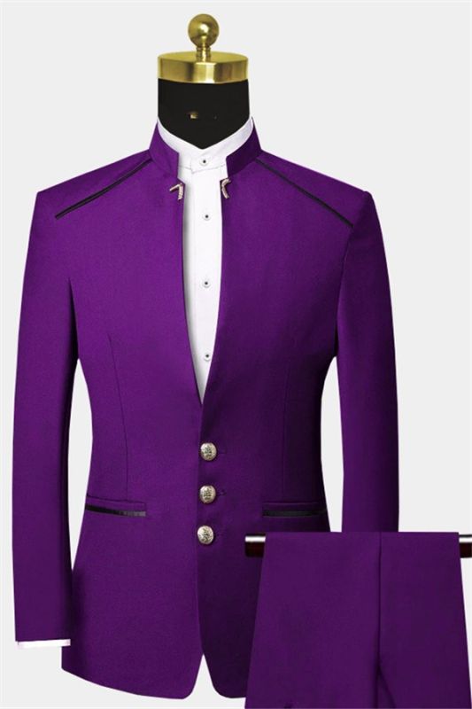 Purple Mandarin Collar Suit for Prom Classic Two Pieces Tuxedo
