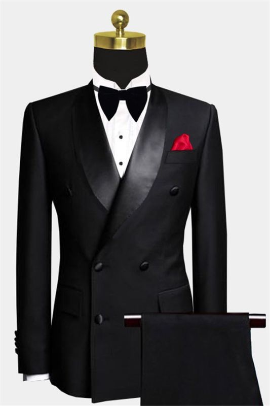 Black Double Breasted Wedding Tuxedo | Luxury Business Men Suits with 2 Pieces