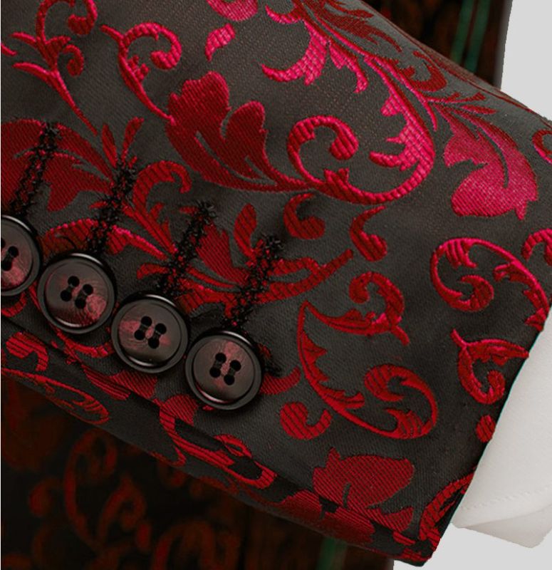 Burgundy Paisley Tuxedo Jacket Glamorous Jacquard Blazer for Prom