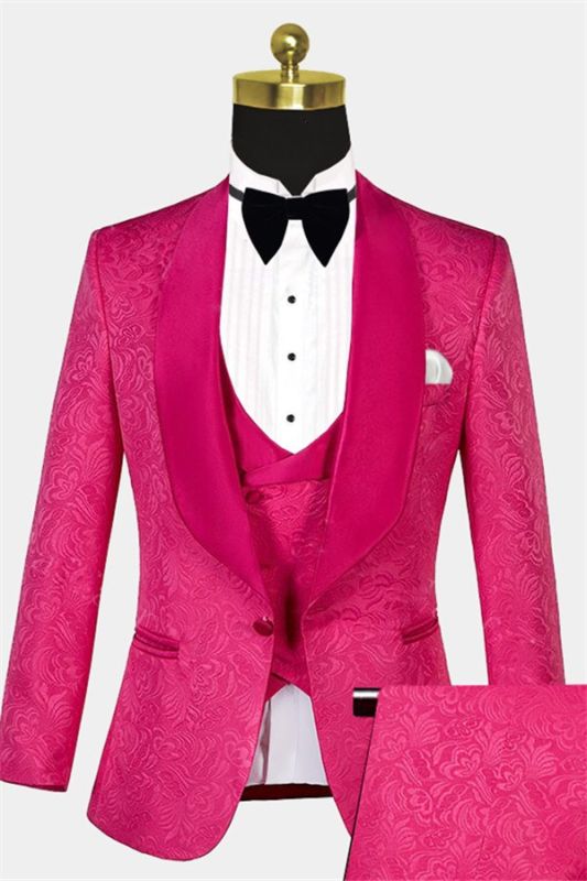 Floral Pink Jacquard Men Suits Online | Slim Fit Prom Suits with One Button