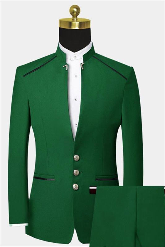 Green Two Pieces Men Suits | Mandarin Collar Three Buttons Prom Tuxedo