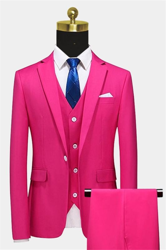 Hot Pink Three Pieces Prom Men Suits | Dante Peak Lapel Tuxedo