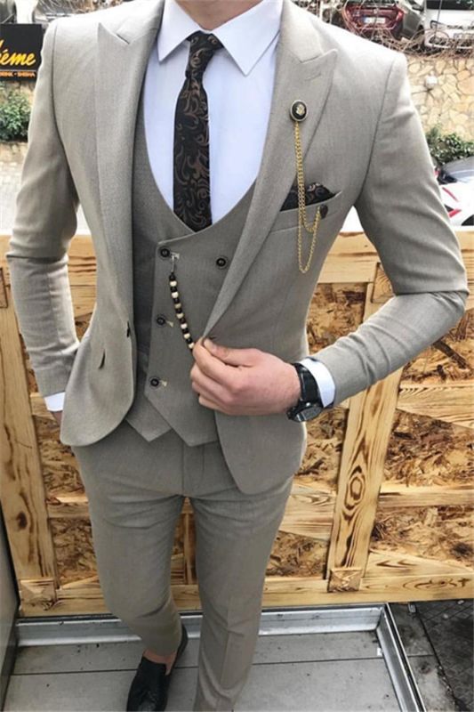 Italy Style Men's Outfits | Peak Lapel Slim Fit 3 Pieces Gray Suits