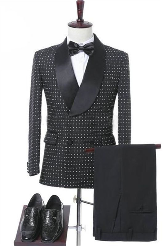 Black Double Breasted Wedding Groom Suit | Elegant Slim Fit Men Prom Suit