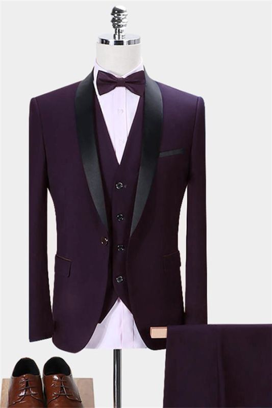 Dark Purple Business Tuxedos Glamorous Slim Fit Men Dress Prom Suits