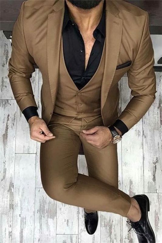 Chocolate Brown Three Piece Prom Men Suits | Fashion Slim Fit Dress Suit
