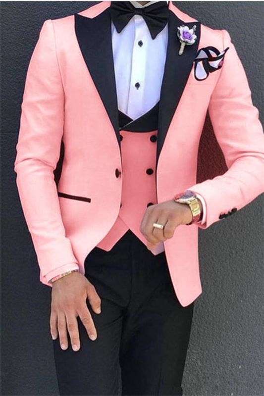 Elegant Pink Tuxedos Prom Suits 3 Pieces | Fashion Peak Lapel Men Suits Online