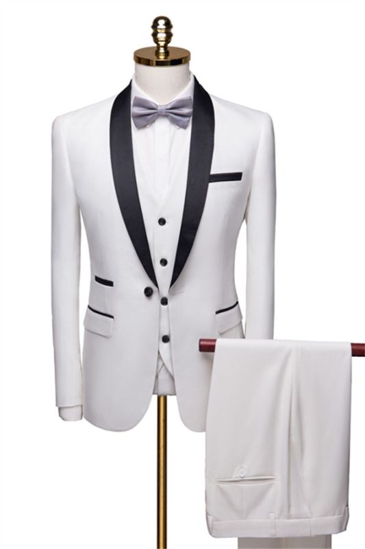 New Fashion White Shawl Lapel Men Suit | Casual Slim Fit Prom Groom Business Host Wedding Suit Tuxedos