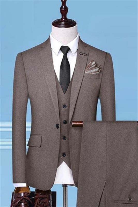 Groom Tuxedos Brown Men Suits | Fashion Side Vent Best Man Suit Wedding ...