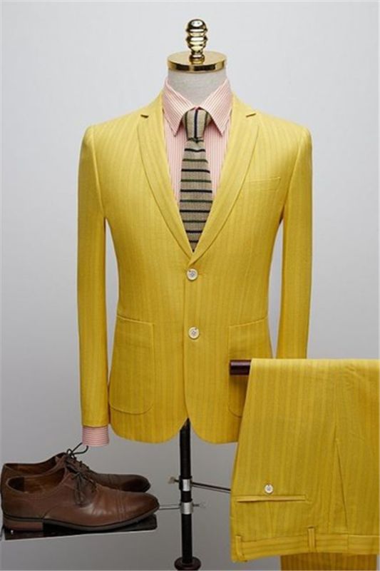 Yellow Slim Fit Two Buttons Prom Suits | Prom Mens Suits Business Casual 2 Pieces Suit
