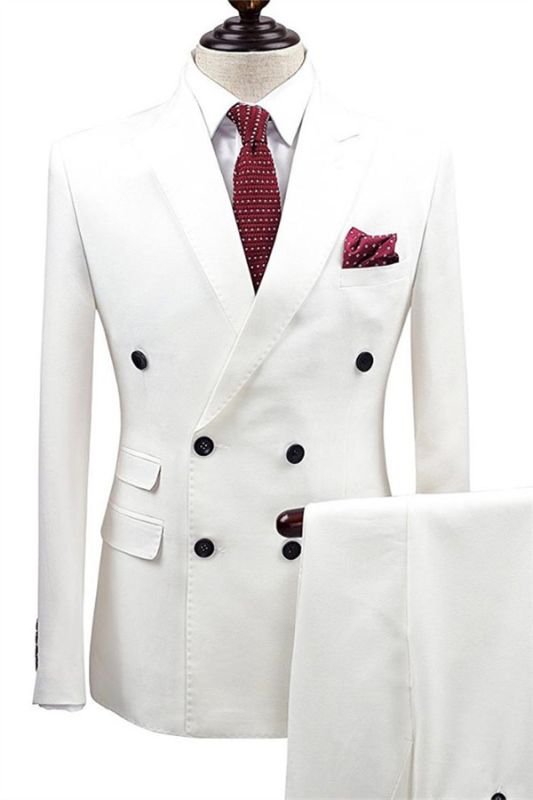 White Bouble Breast Wedding Dress Suits | Men Groom Tuxedos with 2 Pieces