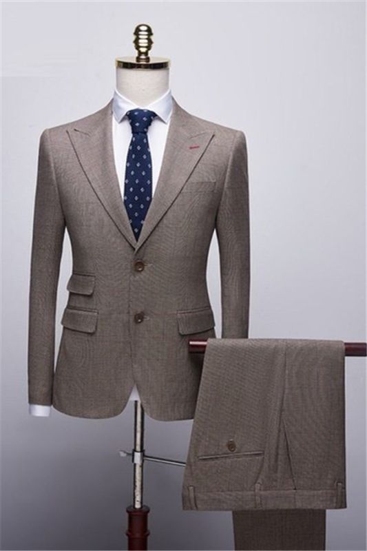 New Arrival Two Buttons Peak Lapel Tuxedos | Brown Men Suits Prom Best Man Blazer