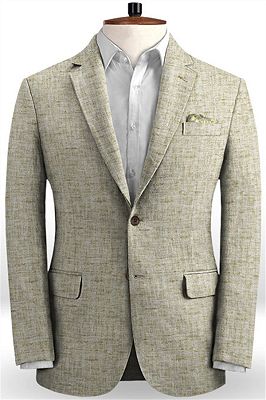 Summer Khaki Linen Men Wedding Suits | Casual Groom Groomsmen Blazers Tuxedos