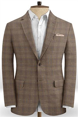 Brown Casual Two Pieces Men Suits | Linen Plaid Slim Fit Tuxedo_1