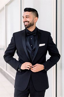 Black Men Suits for Wedding | One Button Groomsmen Suits Shawl Lapel Best Man Blazers_2