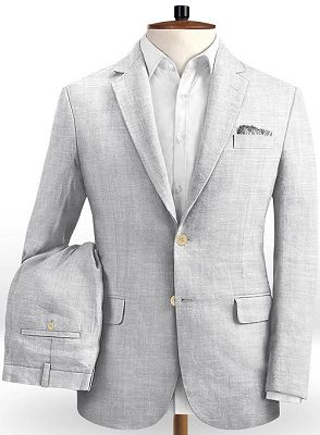 Linen Silver Beach Wedding Groom Tuxedo | Slim Fit Handsome Best Man Blazers_2