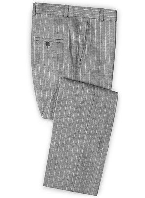 Gray Striped Linen Men Suits Online | Notched Lapel Tuxedo with Two Pieces_3