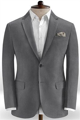 Grey Corduroy Men Suits with Two Pieces | Notched Laple Business Tuxedo