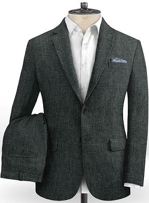 Dark Gray Two Pieces Men Suits | Formal Business Linen Tuxedo Online