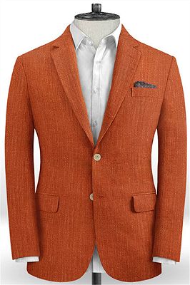 Summer Orange Linen Men Suits with 2 Pieces | Groom Wear Formal Party Prom Blazer Suit