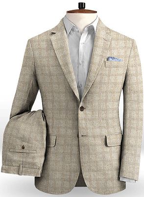 Khaki Linen Summer Beach Groom Suits | Newest Wedding Two Pieces Men Tuxedo