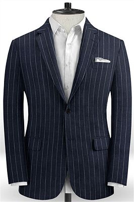 Marvin Dark Blue Linen Casual Tuxedo for Men | Striped Slim Fit Men Suits