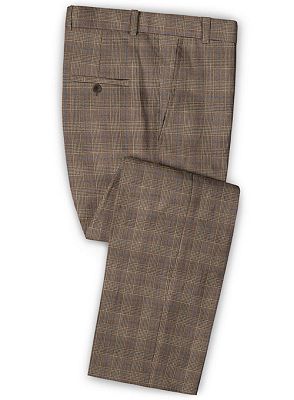 Brown Casual Two Pieces Men Suits | Linen Plaid Slim Fit Tuxedo_3