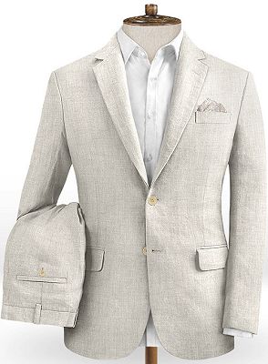 Ivory Linen Wedding Men Suits | Summer Beach Groom Tuxedo Online_2