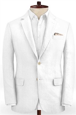 Summer White 2 Piece Linen Men Suit | Cutsom Slim Fit Groom Prom Wedding Suit Set_1