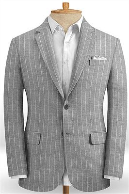 Gray Striped Linen Men Suits Online | Notched Lapel Tuxedo with Two Pieces