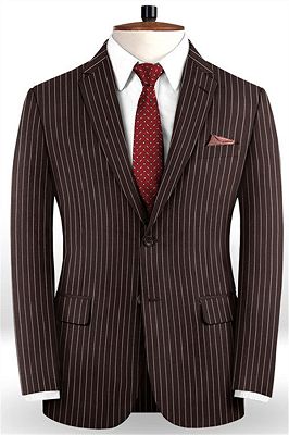 Chocolate Two Pieces Men Suits with 2 Buttons | Striped Tuxedo