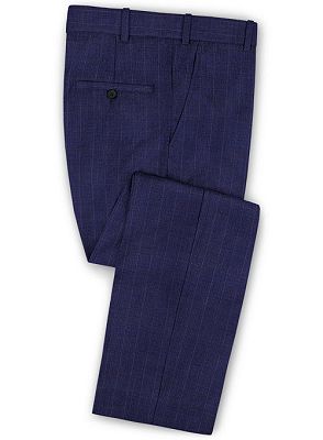 Navy Blue Business Plaid Men Suits | Groom Wear 2020 Classic WeddingTuxedos_3