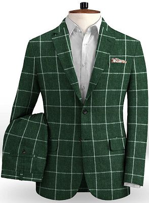 Dark Green Business Men Suits | Linen Formal Blazer Tuxedo_2