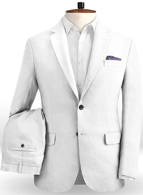 Linen for Summer White Groom Tuxedos | Notch Lapel Men Party Prom Business Suits