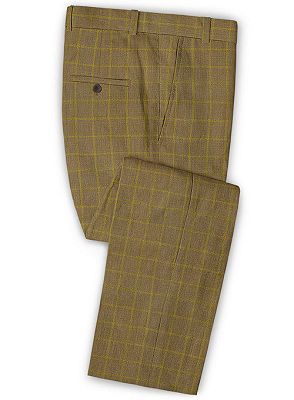 Gold Brown Plaid Prom Men Suits Online | High Quality 2 Pieces British Style Suit_3