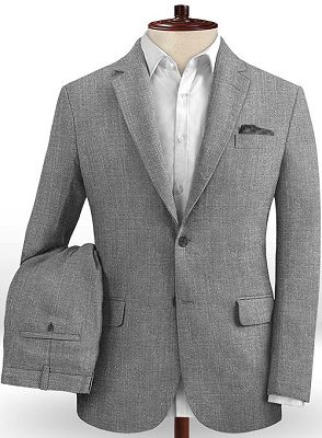 Gray Two Pieces Beach Groom Suits | Linen Fit Wedding Business Tuxedo