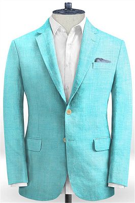 Blue Summer Linen Wedding Tuxedos | Prom Men Suits Wear Classic Formal 2 Pieces_1